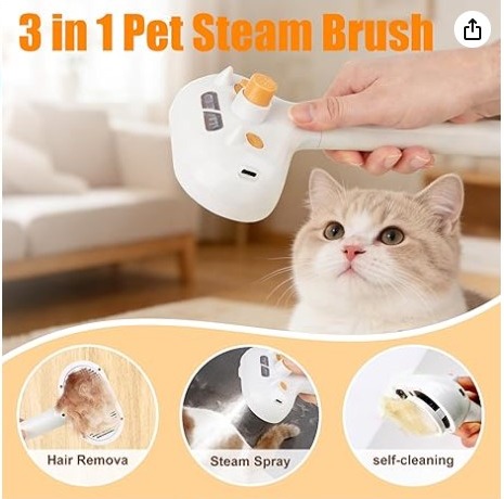 Self-cleaning pet steam brush for dogs and cats